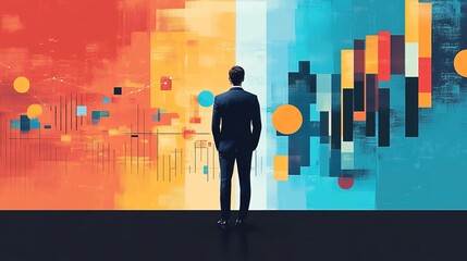 Businessman standing in front of a financial chart