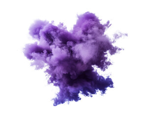 Purple cloud of smoke in artistic swirling pattern, abstract vapor effect, isolated on transparent background