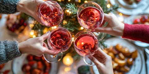 Friends clinking glasses of wine. AI.