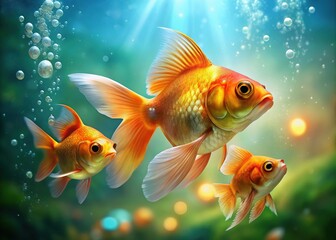 A shimmering family of golden fish, their scales reflecting the underwater sun.