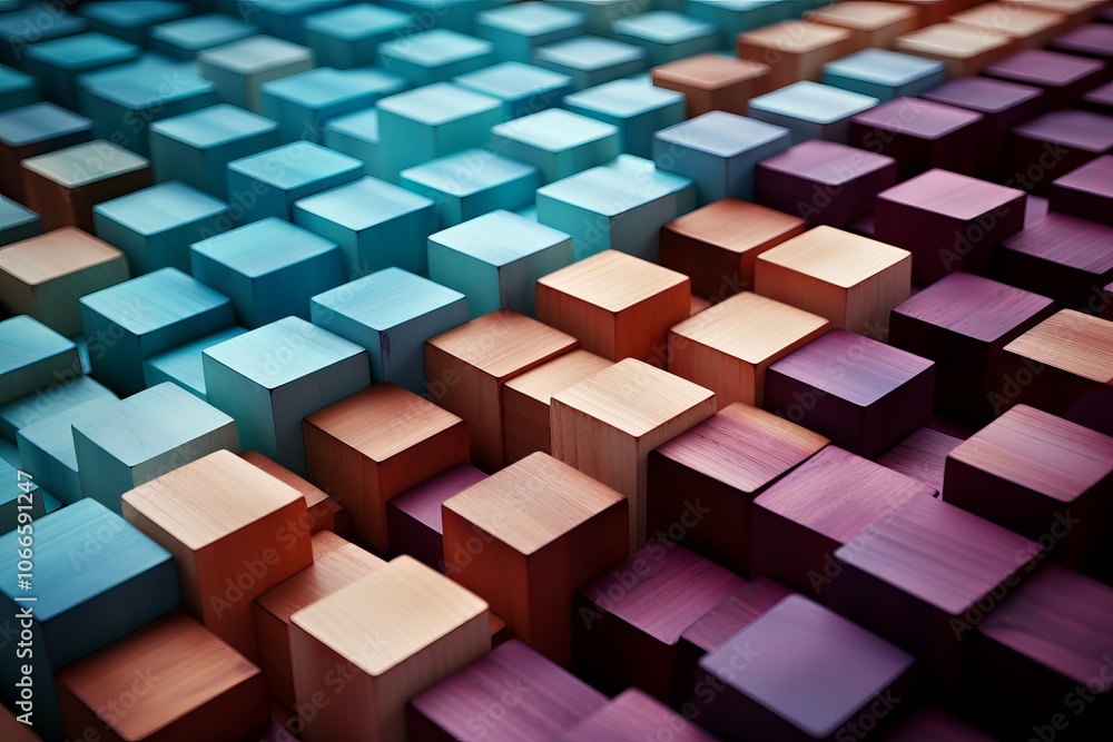 Poster colorful wooden blocks arranged in a captivating pattern creating a 3d visual effect
