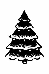 Christmas tree, black and white illustration