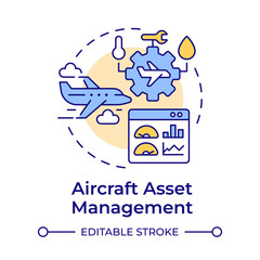 Aircraft asset management multi color concept icon. Airplane maintenance, engineering. Round shape line illustration. Abstract idea. Graphic design. Easy to use in infographic, presentation