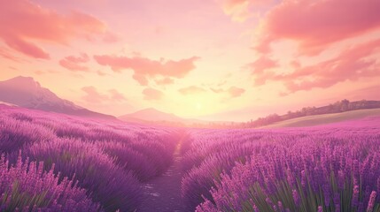 Tranquil Lavender Field at Sunset
