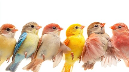Naklejka premium Colorful Birds Row Cute Avian Wildlife Exotic Feathers Nature Photography