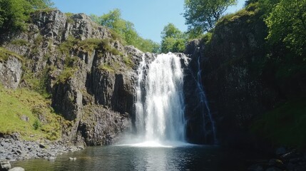 Stunning Waterfall Surrounded by Lush Greenery