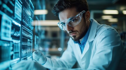 researcher analyzing medical data using advanced technology in a state-of-the-art lab, isolated on a clean white background, symbolizing innovation in medical research