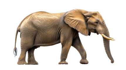 Obraz premium African elephant with detailed wrinkled skin and long tusks, isolated on transparent background, wildlife animal, nature conservation, majestic, large mammal, safari, biodiversity