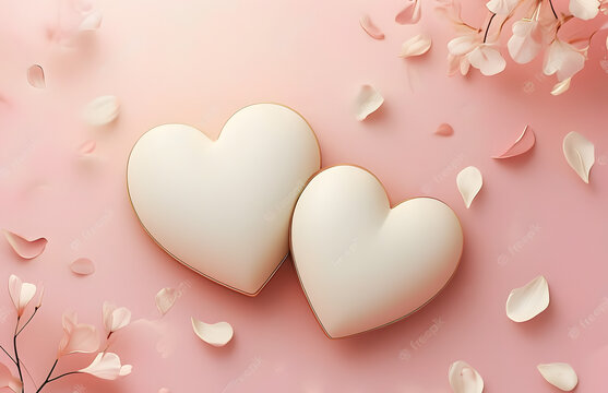 Two Heart Shapes on Pink Background