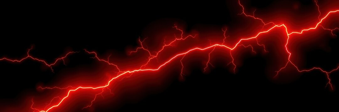 A red lightning bolt streaks across a black background