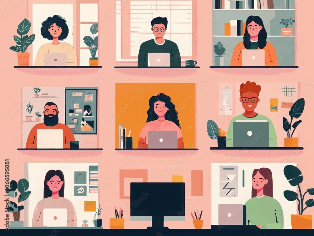 Poster diverse group of remote workers collaborating on a video call embracing inclusivity and teamwork in 