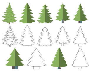 Basic Christmas trees set in vector