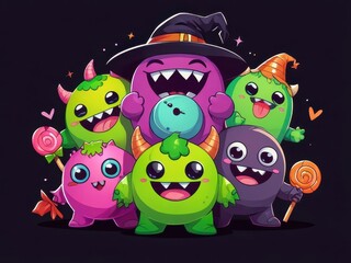 Obraz premium Halloween Monster Friends cute illustration