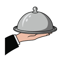 Hand Serving a Silver Cloche on a Tray Illustration