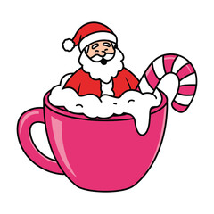 Santa Claus in Christmas Mug with Candy Cane Illustration