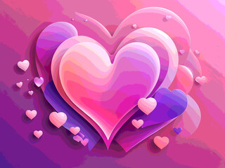 Abstract Illustration Trendy gradient pink violet background with translucent aura hearts and shapes blurred pattern