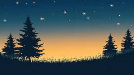 Fototapeta premium Serene Twilight Forest with Stars in the Sky