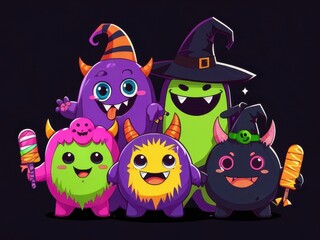 Obraz premium Halloween Monster Friends cute illustration