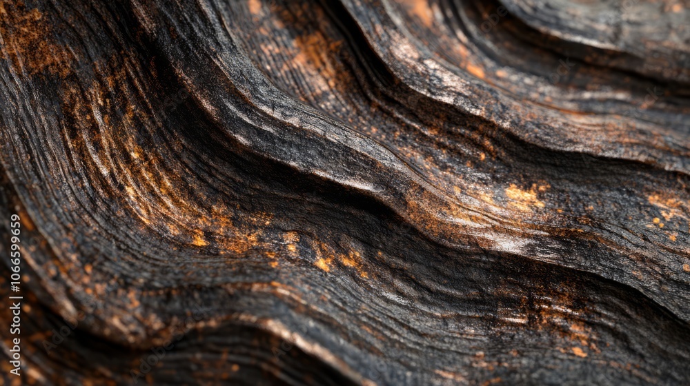 Poster abstract wooden texture with wavy lines and a brown and orange color scheme.
