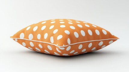 Orange and white polka dot throw pillow isolated on white background.