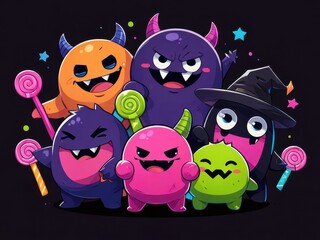 Obraz premium Halloween Monster Friends cute illustration