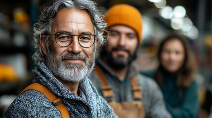 team of employees smiling and working together in warehouse, showcasing teamwork and collaboration. Their expressions reflect positive work environment