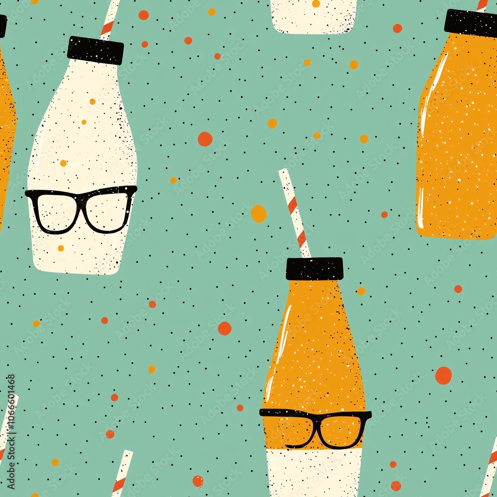 Aufkleber retro soda bottles pattern design