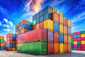 Fototapeta premium Brightly colored shipping containers stand out in a sleek industrial setting, offering innovative and stylish solutions for creative transport and efficient storage needs.