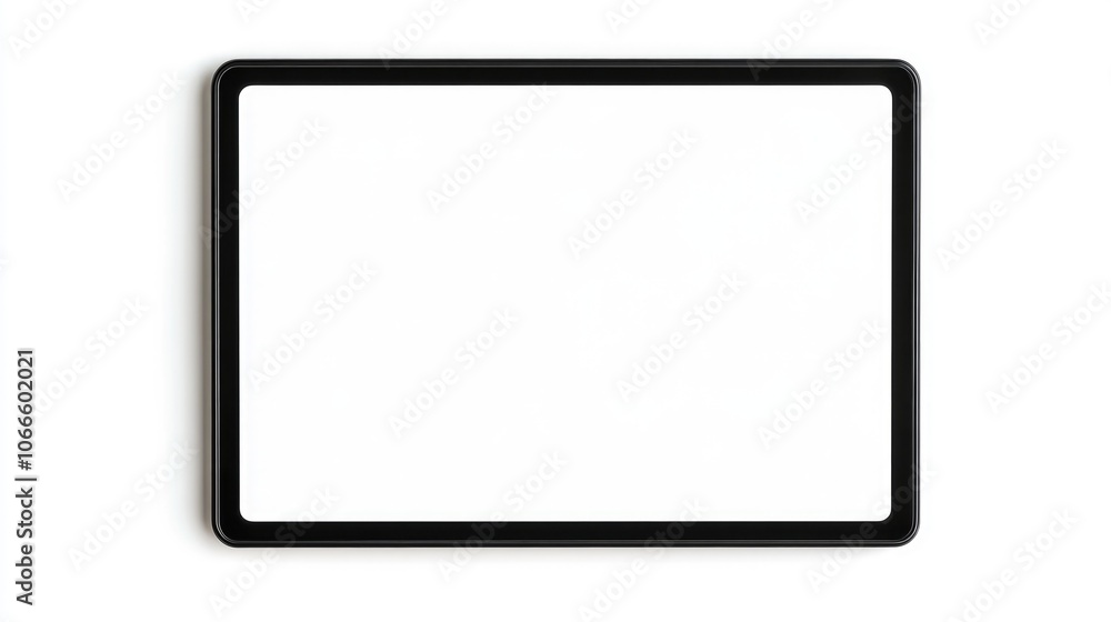 Aufkleber tablet computer featuring a blank white screen set against a white backdrop ideal for mockups and pr