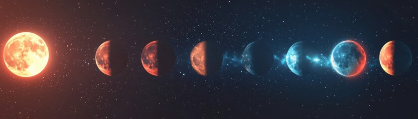 Modern of lunar cycle phases in a clean design aesthetic for space enthusiasts and educators