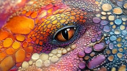 Fototapeta premium Close up of a colorful reptile eye with scales.
