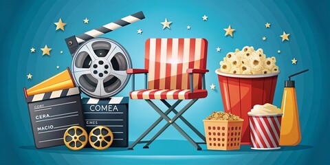 Cinema Icon Collection Vector Design Featuring Retro Film Elements, Classic Movie Symbols, and Modern Cinematic Icons for Creative Projects and Marketing Materials