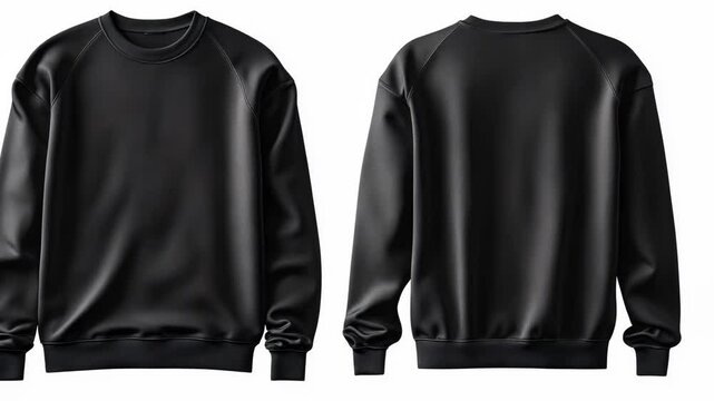 A black long-sleeved sweatshirt with a crew neck is shown in a front and back view
