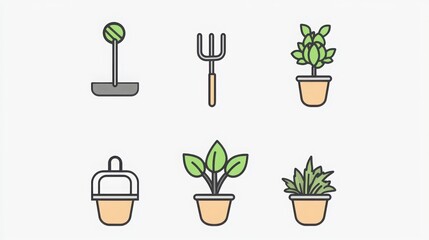 Exploring the art of minimalist gardening icons featuring essential tools for green thumbs and plant lovers
