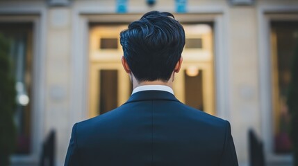 The rear view symbolizes professional success and accomplishment marking a milestone receiving recognition or achieving a noteworthy objective