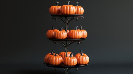 Tiered display stand featuring fall pumpkins against a solid black background perfect for home interior decor and Halloween themed embellishments