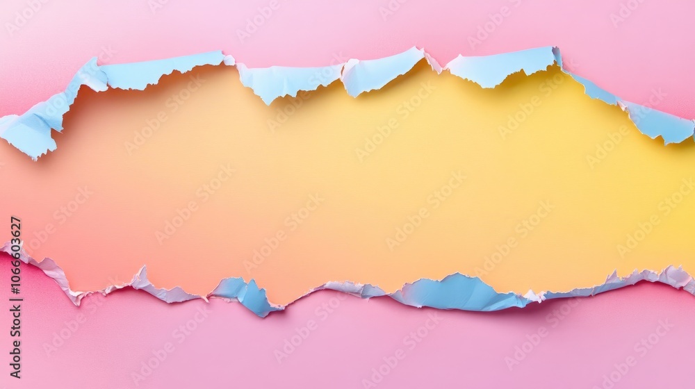 Aufkleber torn and ripped paper edge with a blank space featuring a pink and yellow color gradient background