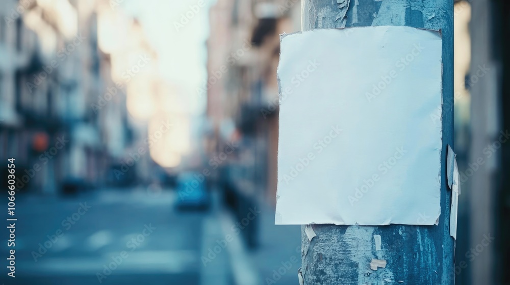 Poster torn paper notice on a pole featuring a blank advertisement space for adding text