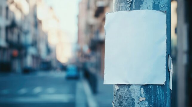 Torn paper notice on a pole featuring a blank advertisement space for adding text