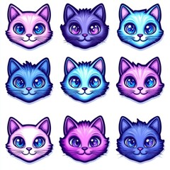 Fototapeta premium Cute funny cats face emotions, animal expressions, happy and angry, sad and haughty mood heads.
