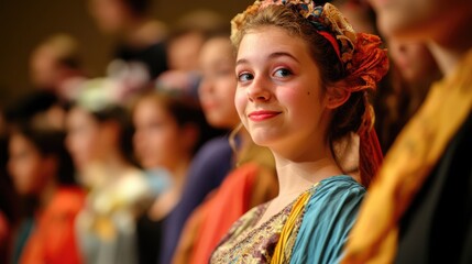 Student performers in costume during a school theater production