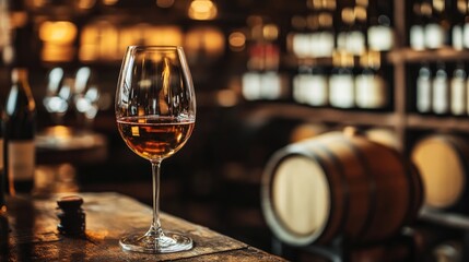 Traditional winemaking and tasting experience showcasing professional evaluation wine enthusiasts and sommeliers An aged cellar features bottles and barrels beneath a restaurant bar focused on win