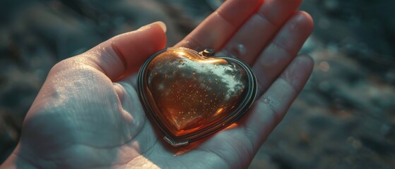 Close-up of a hand clutching a heart-shaped locket