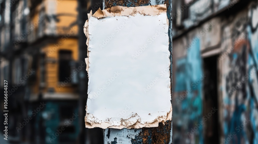 Aufkleber torn paper notice on a pole featuring a blank advertisement space for adding text
