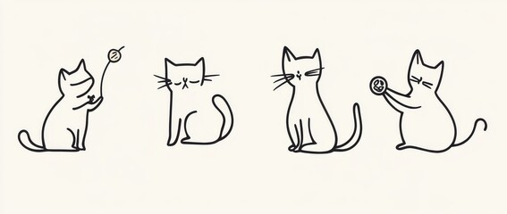 Naklejka premium The silhouettes of cats are modern and continuous on white background. Use for frames or borders in pet shops, veterinary clinics, or kindergartens.