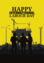 Construction vector background, Worker in a building site, Labour day background.