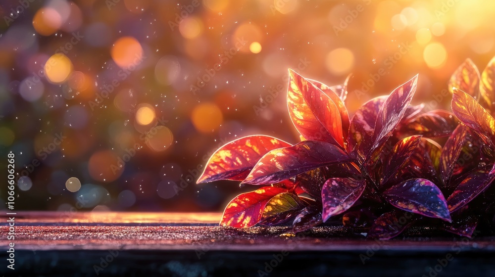 Poster vibrant foliage featuring variegated leaves in the foreground complemented by a bokeh backdrop set a