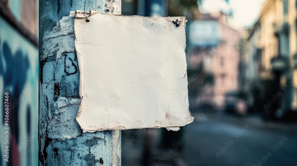 Poster torn paper notice on a pole featuring a blank advertisement space for adding text