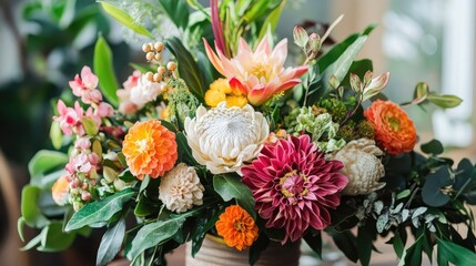 Vibrant floral arrangement featuring fresh edible blooms and greenery ideal for culinary and garden related concepts