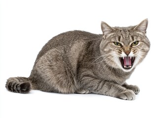 Obraz premium Licking its lips is a gray tabby domestic shorthair cat